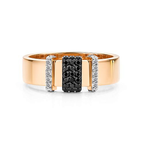 Кольцо из красного золота с камнями Бриллиант, Черный бриллиант
