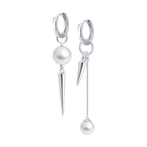 Серьги Конго из серебра с камнями Жемчуг имит.