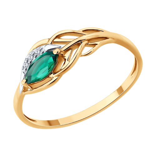 Кольцо из красного золота с камнями Бриллиант, Изумруд гидротермальный