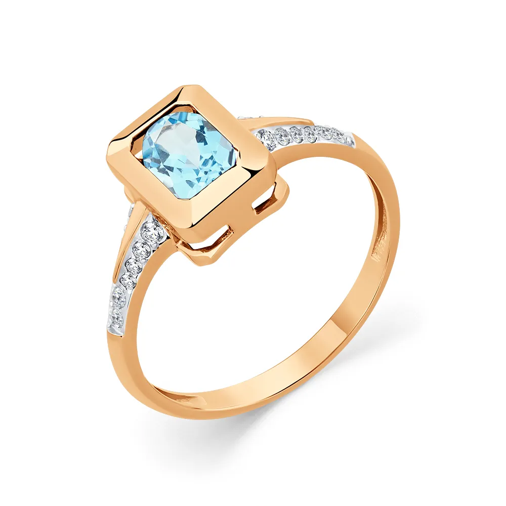 Inel din aur roșu cu Cubic Zirconia Incolor, Topaz