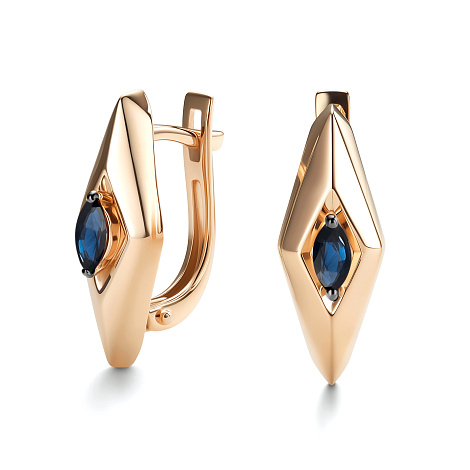 Серьги из красного золота с камнями Сапфир