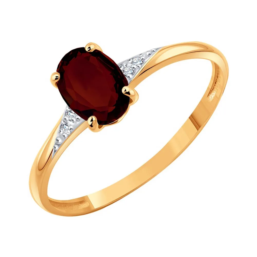 Inel din aur roșu cu Cubic Zirconia Incolor, Granat