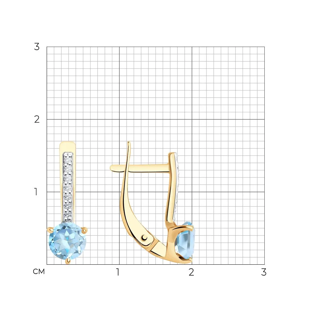 Cercei din aur roșu cu Cubic Zirconia Incolor, Topaz albastru