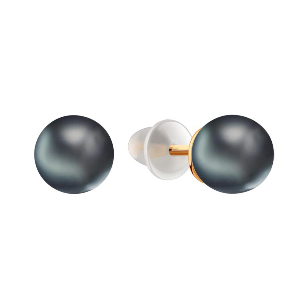 Cercei Pusete din aur roșu cu pietre Perla neagră, Silicon