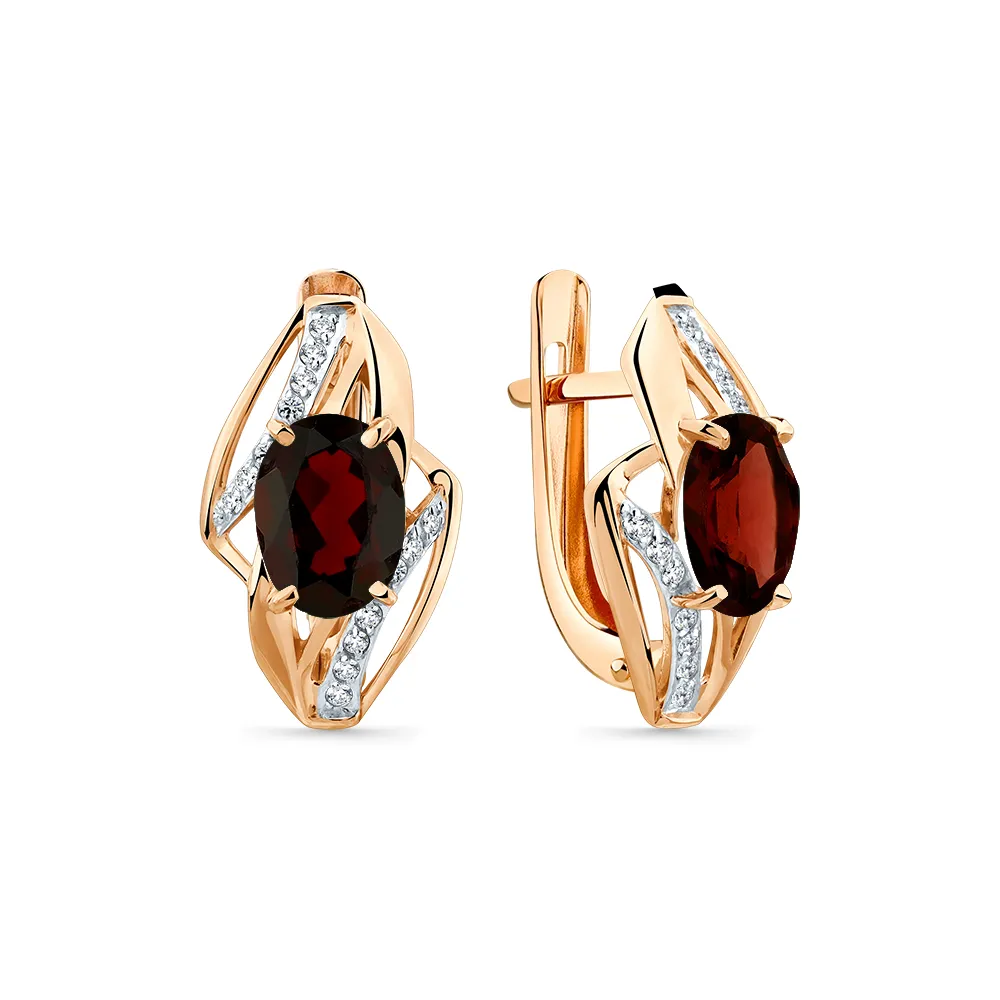 Cercei din aur roșu cu Cubic Zirconia Incolor, Granat