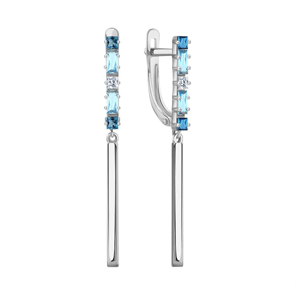 Cercei Suspendați din aur alb cu Cubic Zirconia Incolor, Topaz London și Topaz