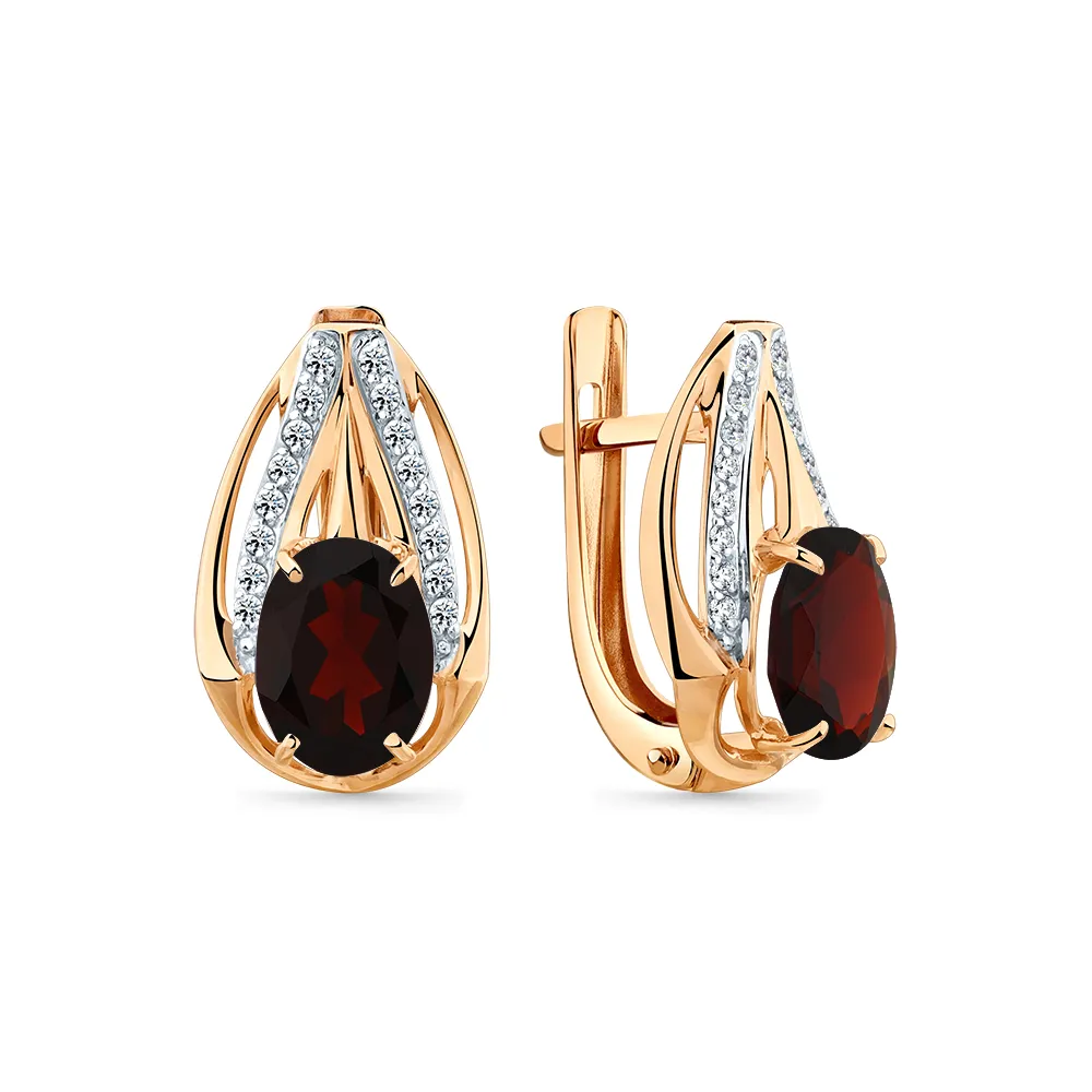 Cercei din aur roșu cu Cubic Zirconia Incolor, Granat