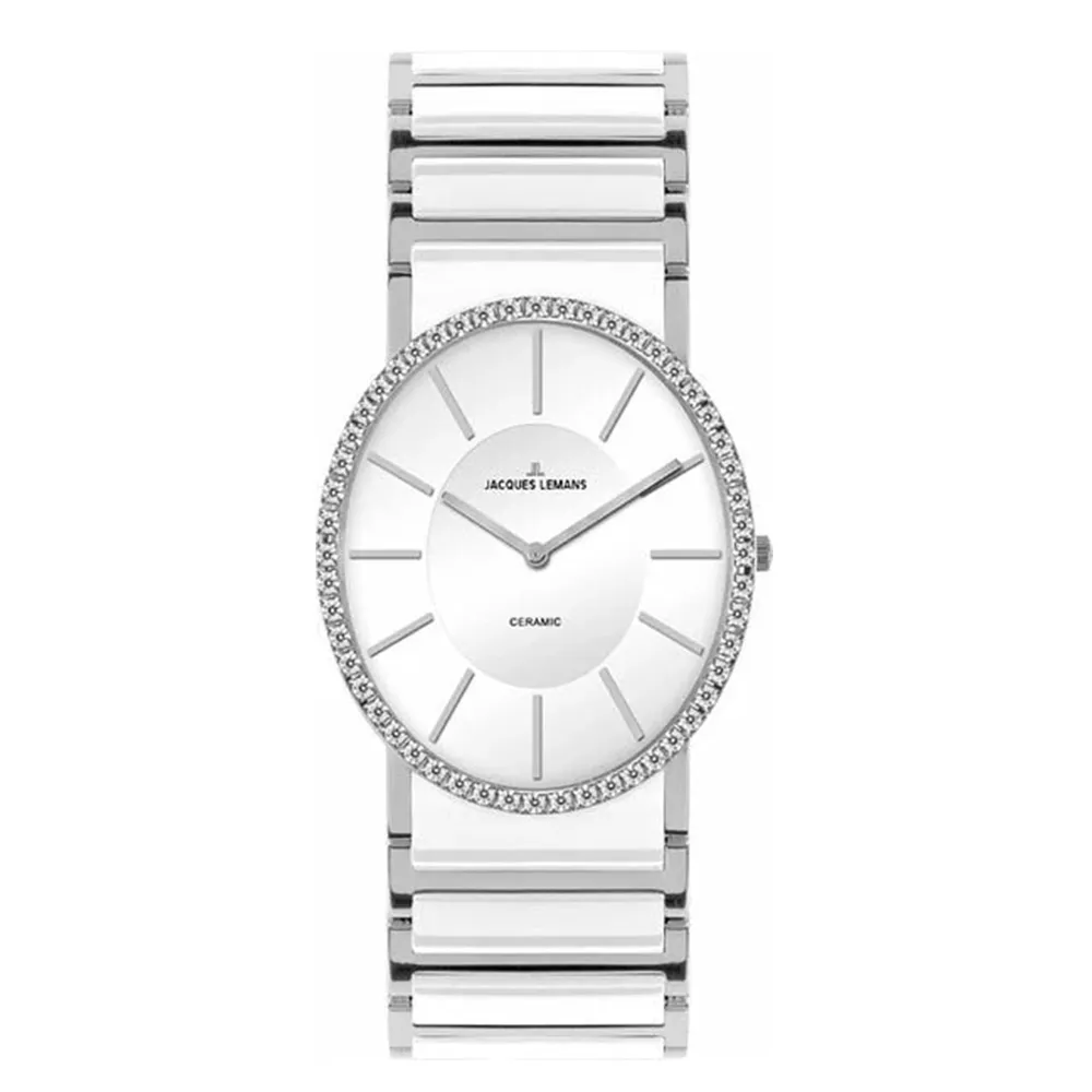Часы JACQUES LEMANS с камнями Swarovski, Керамика белая
