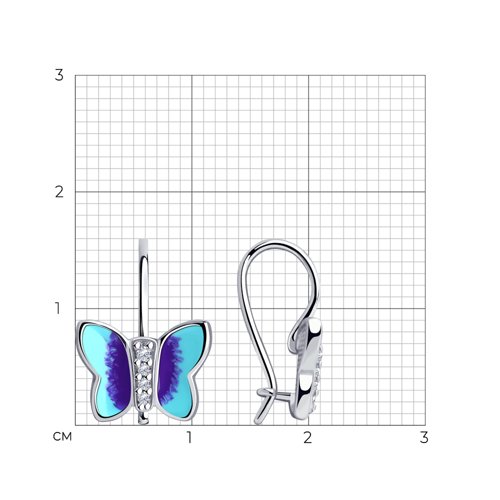 Cercei p-u copii din argint  cu pietre Cubic Zirconia Incolor, Emailare