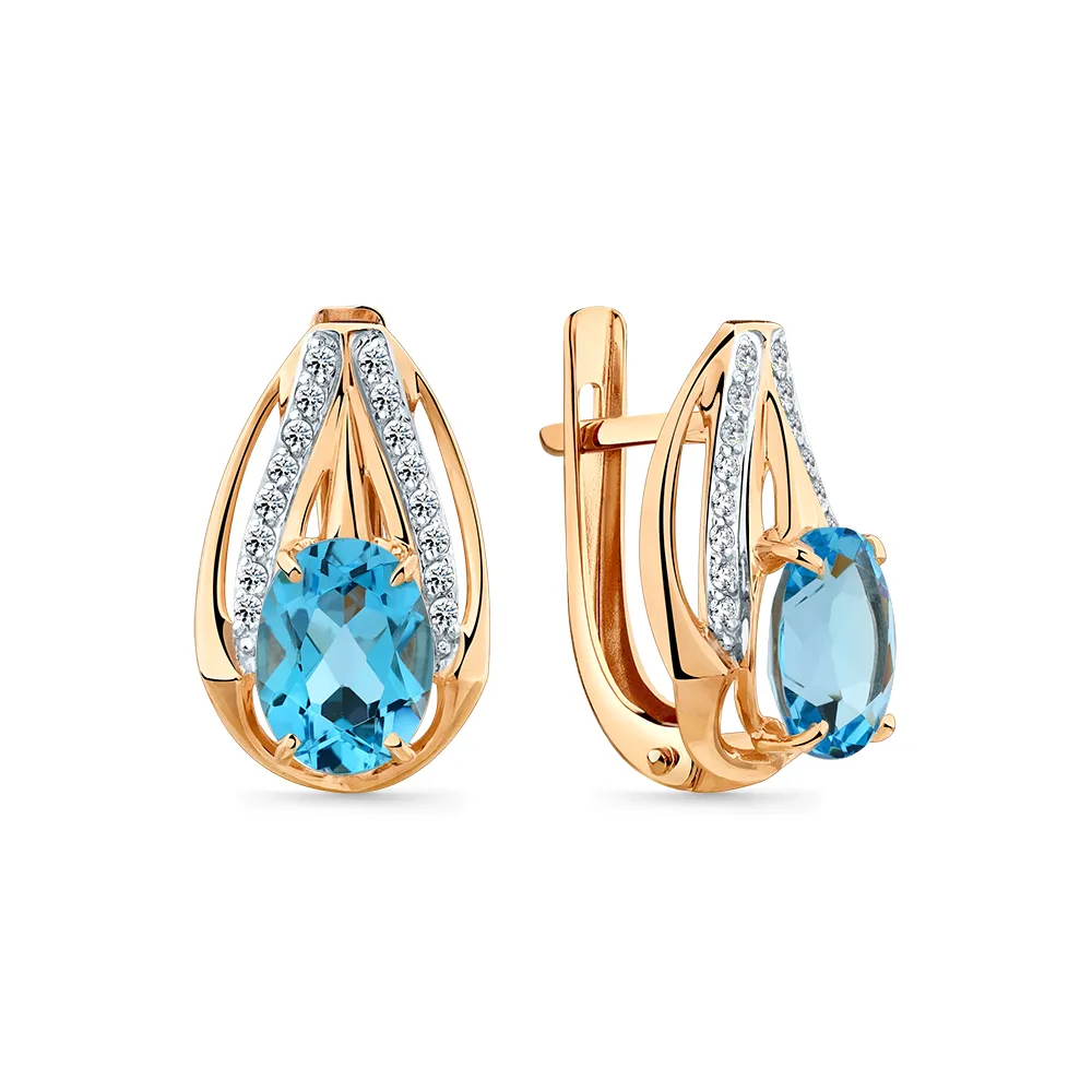 Cercei din aur roșu cu Cubic Zirconia Incolor, Topaz Swiss