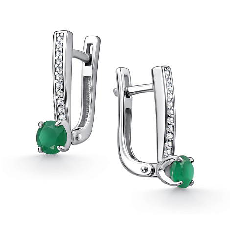 Cercei din argint  cu pietre Cubic Zirconia Incolor, Agat verde