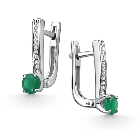 Cercei din argint cu Cubic Zirconia Incolor, Agat verde