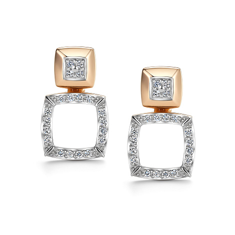 Серьги Пусеты из красного золота с камнями Бриллиант