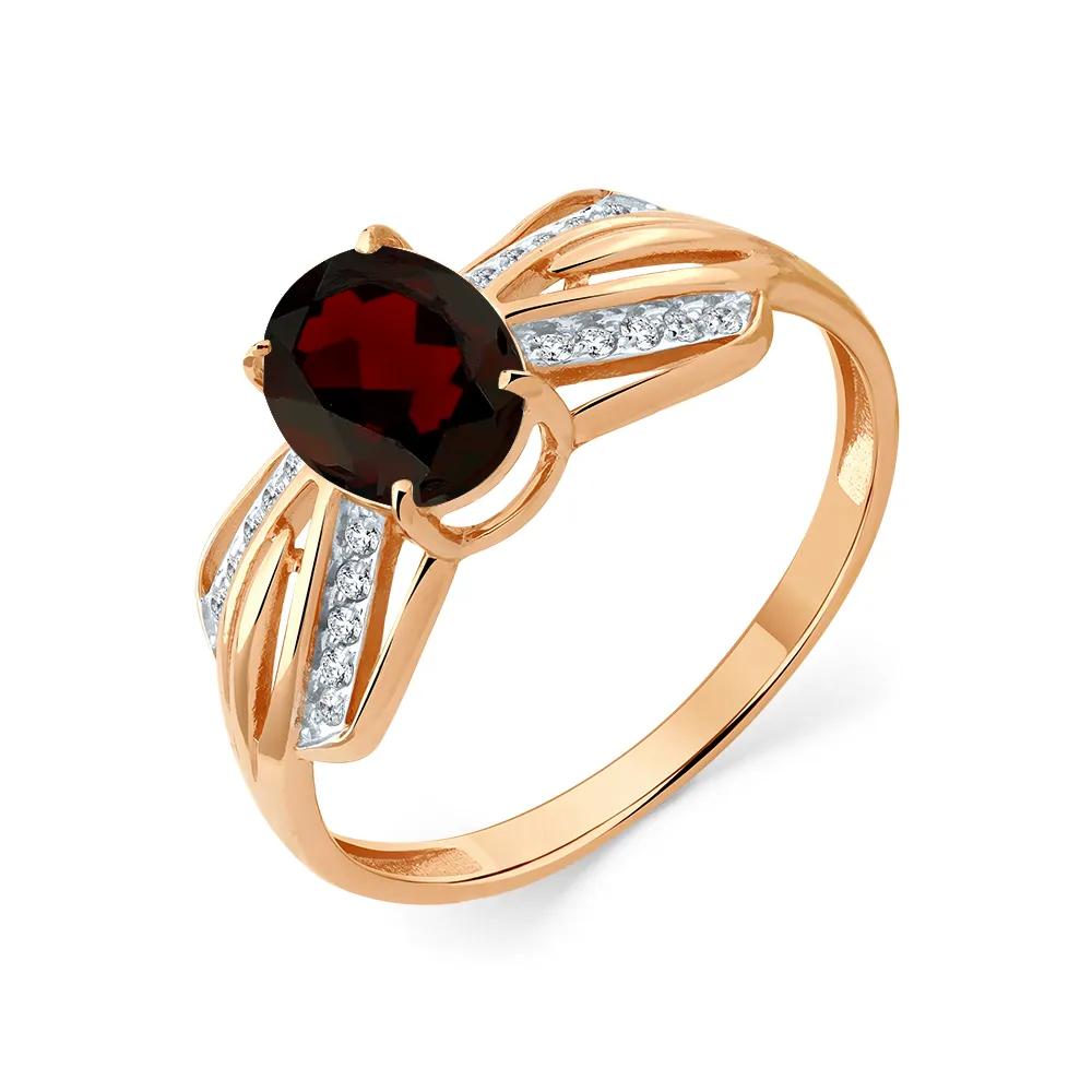 Inel din aur roșu cu Cubic Zirconia Incolor, Granat