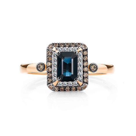 Inel din aur roșu cu pietre Diamant, Diamant Cognac și Safir