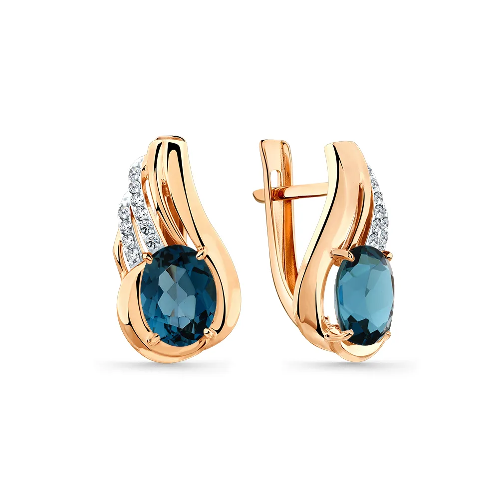 Cercei din aur roșu cu Cubic Zirconia Incolor, Topaz London
