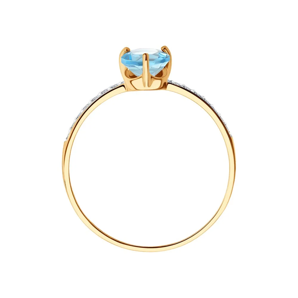 Inel din aur roșu cu Cubic Zirconia Incolor, Topaz albastru
