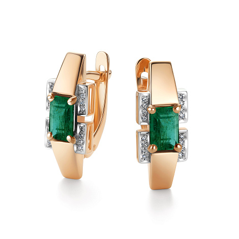 Cercei din aur roșu cu pietre Diamant, Smarald
