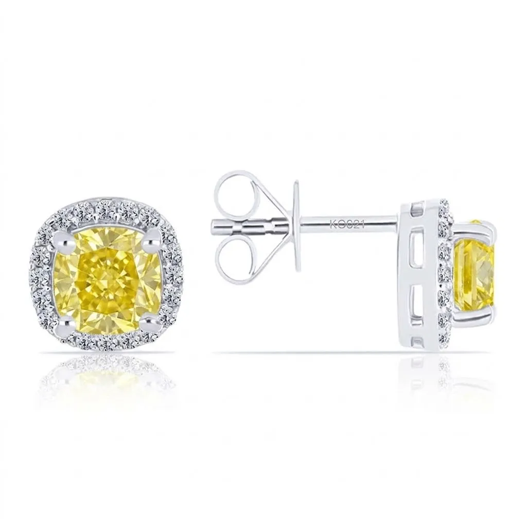 Cercei Pusete din argint cu Cubic Zirconia Incolor, Cubic Zirconia Galben
