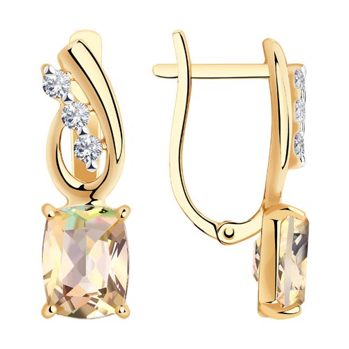 Серьги из красного золота с камнями Swarovski, Топаз Swarovski