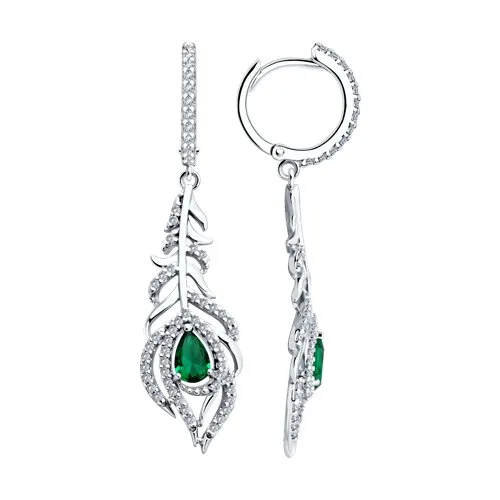 Cercei Creole din argint cu Cubic Zirconia Incolor, Cubic Zirconia Verde