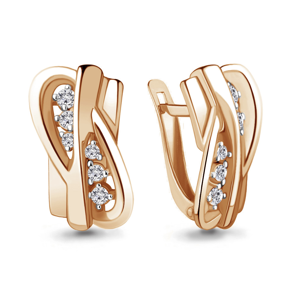Cercei din aur roșu cu pietre Cubic zirconia