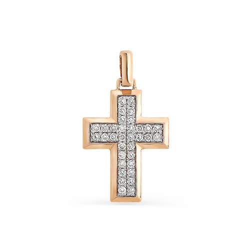 Крестик из красного золота с камнями Бриллиант