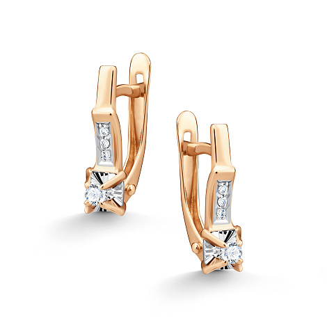 Cercei din aur roșu cu pietre Diamant