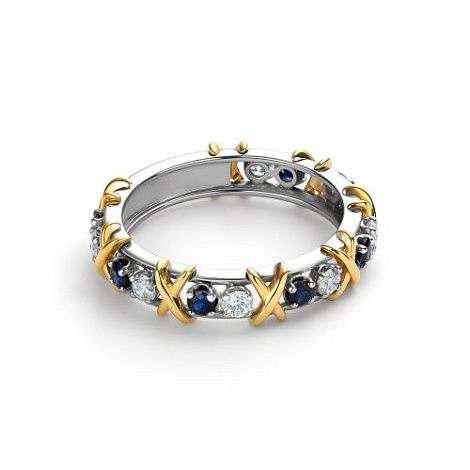 Inel din aur alb și galben cu pietre Diamant, Safir