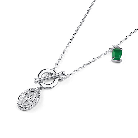 Колье из серебра с камнями Агат зеленый