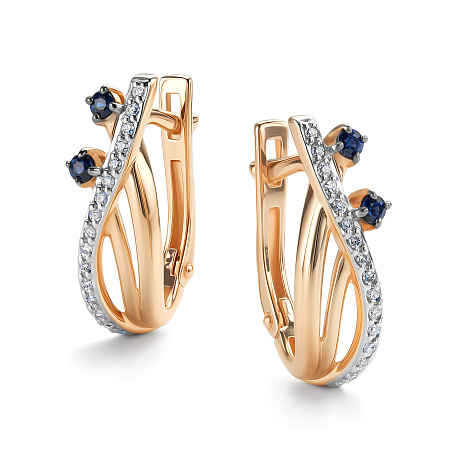 Серьги из красного золота с камнями Бриллиант, Сапфир