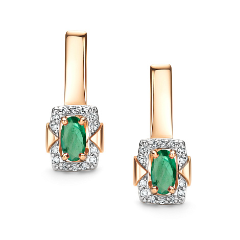 Серьги из красного золота с камнями Бриллиант, Изумруд