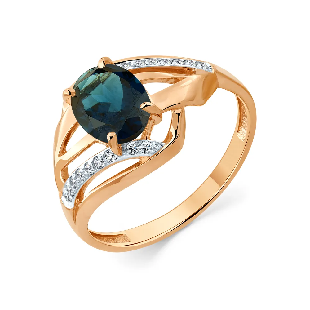 Inel din aur roșu cu Cubic Zirconia Incolor, Topaz London