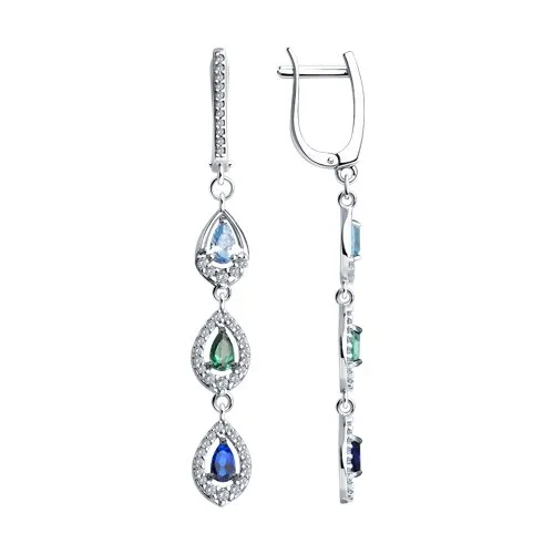 Cercei Suspendați din argint cu Cubic Zirconia Incolor, Cubic Zirconia Verde și Cubic Zirconia Albastru
