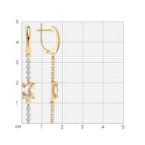 Серьги Длинные из красного золота с камнями Swarovski, Топаз розовый