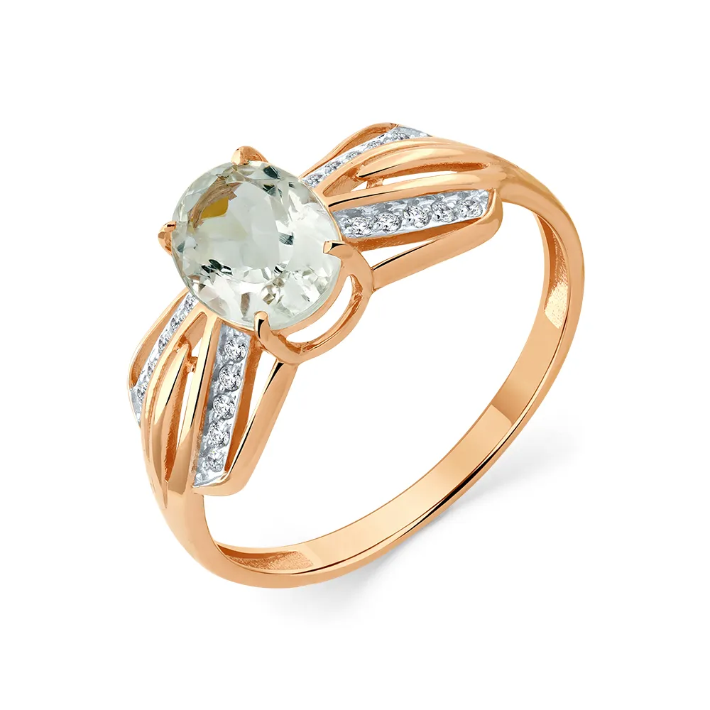 Inel din aur roșu cu Cubic Zirconia Incolor, Prasiolit