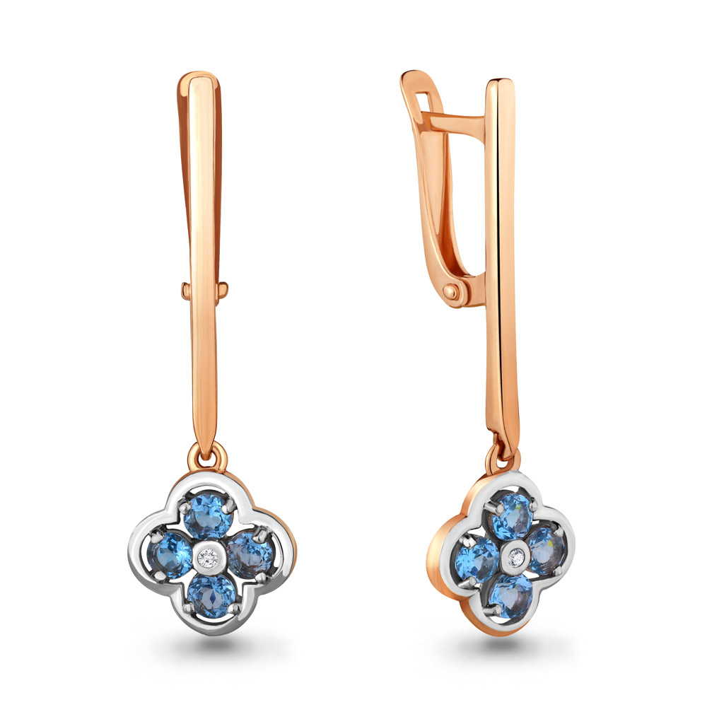 Cercei Suspendați din aur roșu cu pietre Cubic Zirconia Incolor, Topaz Swiss