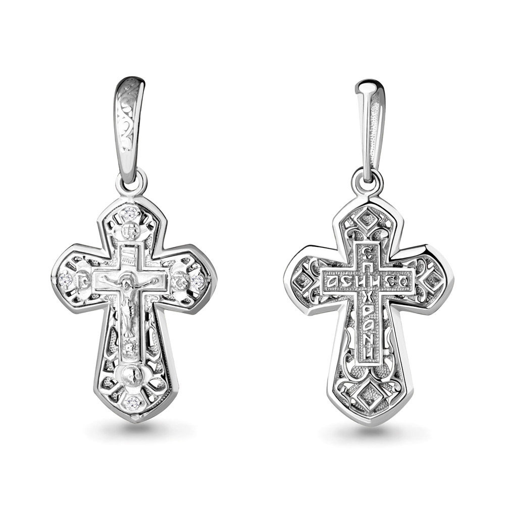 Cruce din aur alb cu pietre Diamant