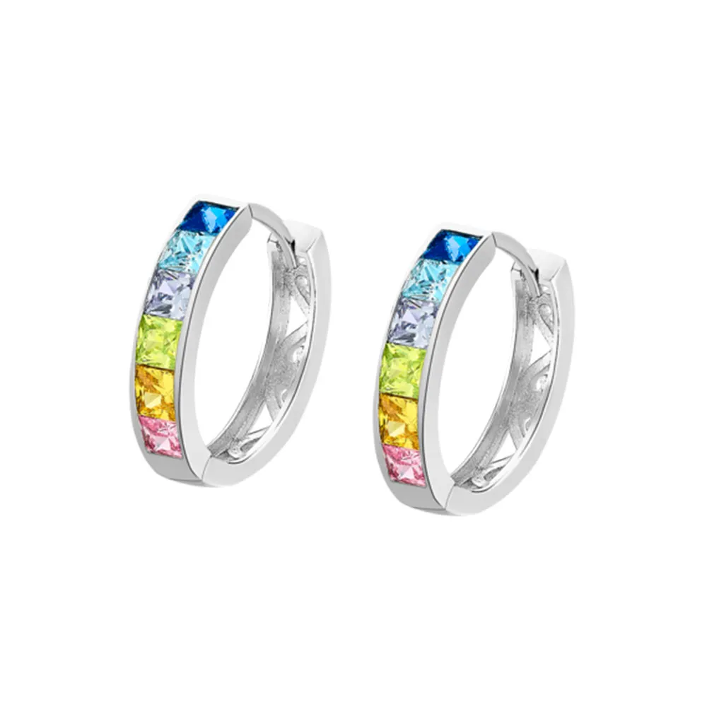 Cercei Creole din argint cu Cubic Zirconia Multicoloră