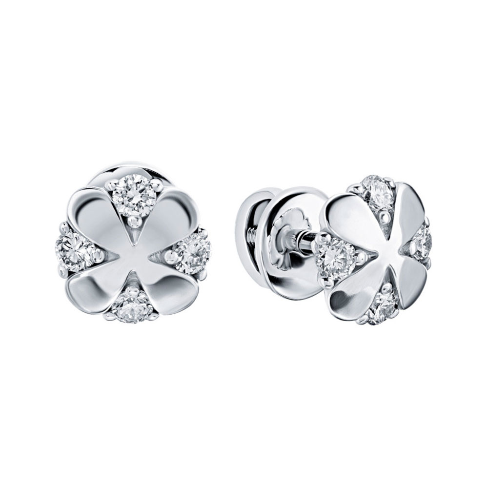 Cercei Pusete din aur alb cu pietre Diamant