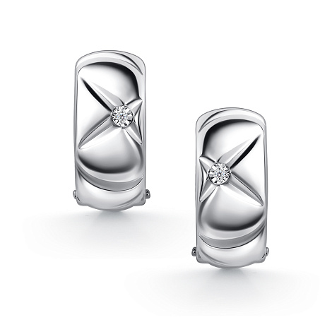 Cercei Creole din argint  cu pietre Diamant