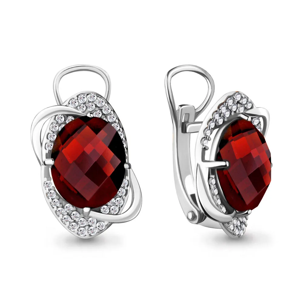 Cercei din aur alb cu Cubic Zirconia Incolor, Granat