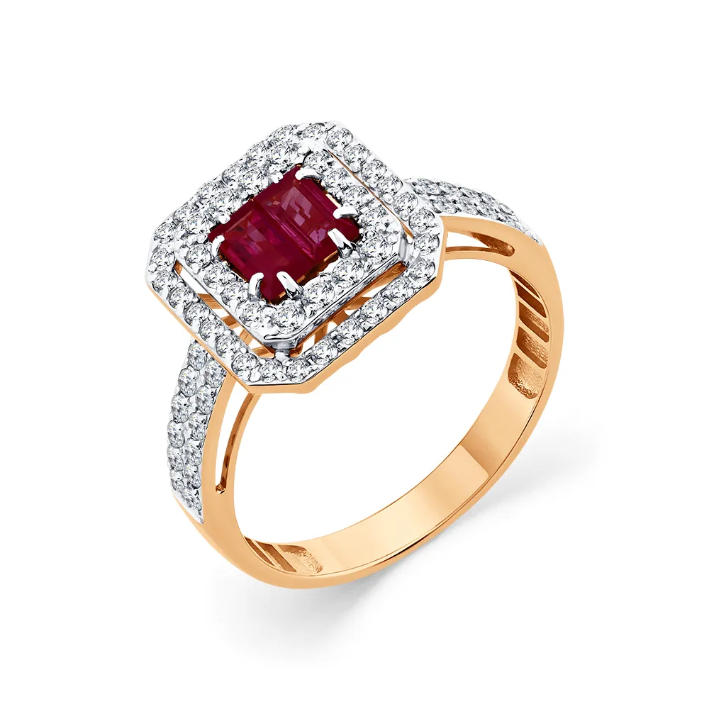 Inel din aur roșu cu Diamant, Rubin