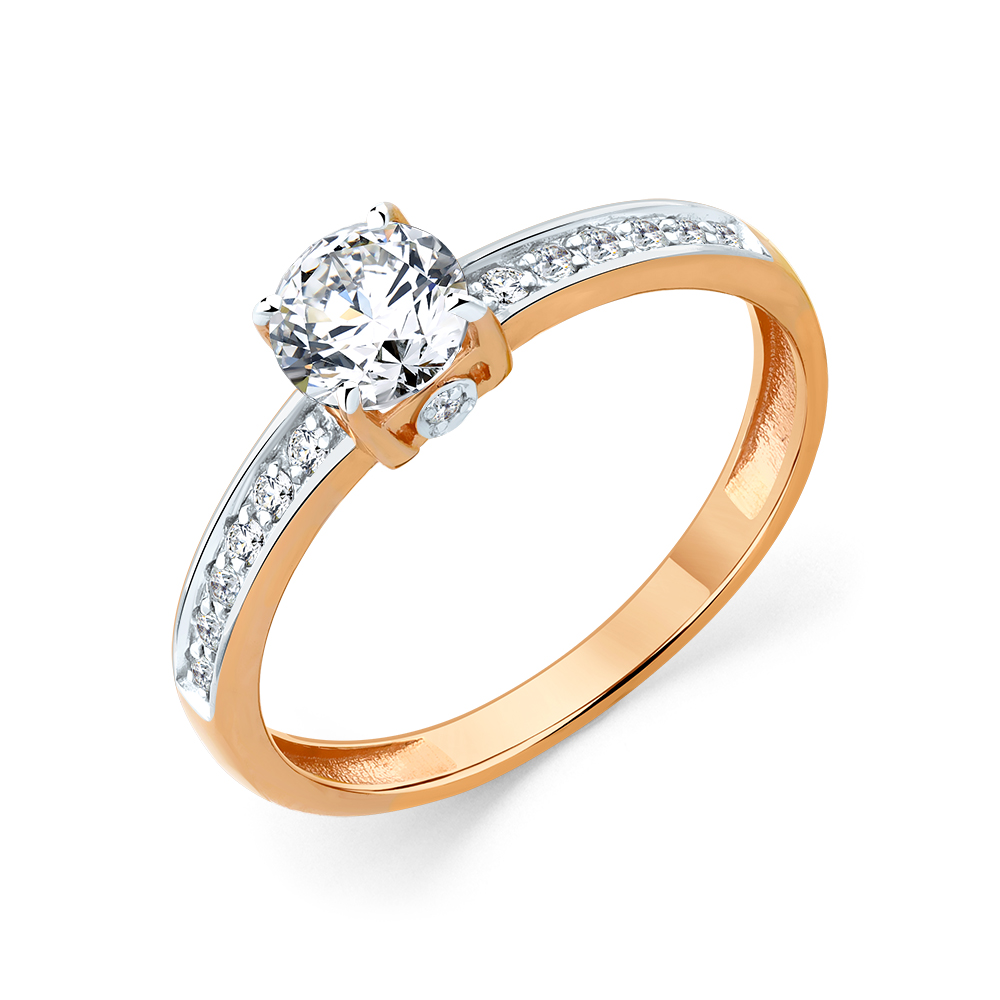 Inel din aur roșu cu pietre Cubic Zirconia Incolor