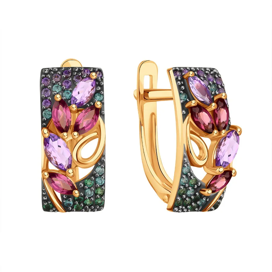 Cercei din aur roșu cu Cubic Zirconia Colorat, Ametist și Rodolit