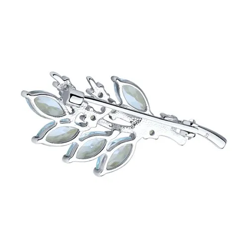 Broșă din argint cu Cubic Zirconia Incolor, Topaz albastru