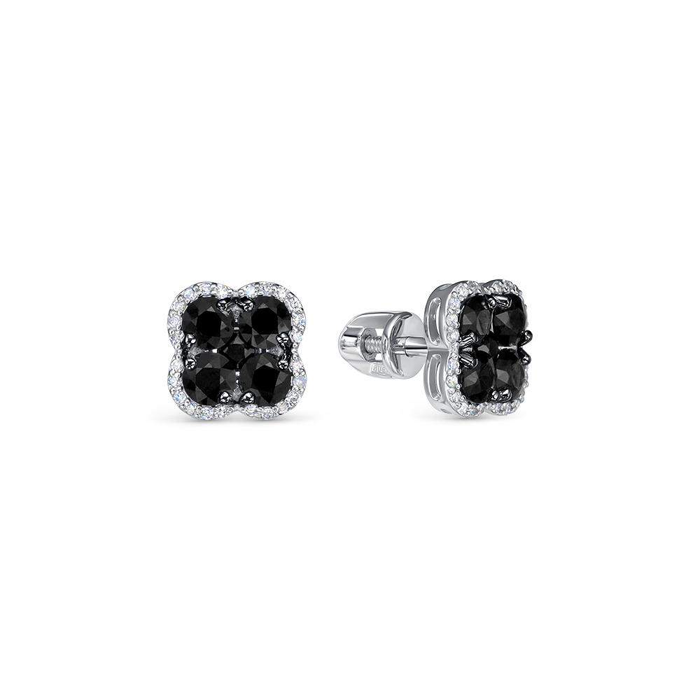 Cercei Pusete din aur alb cu pietre Diamant, Diamant negru