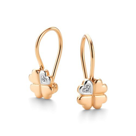 Детские серьги из красного золота с камнями Бриллиант