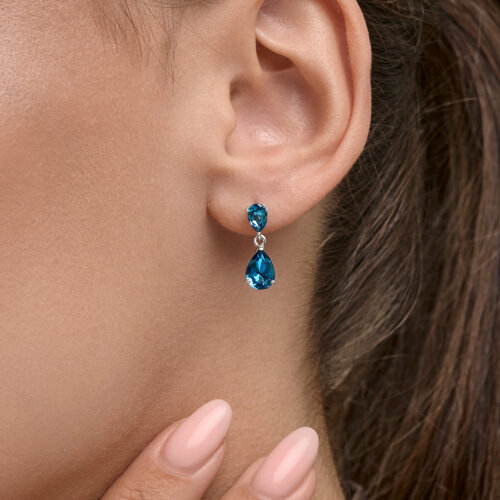 Серьги Пусеты из серебра с камнями Кристалл синий