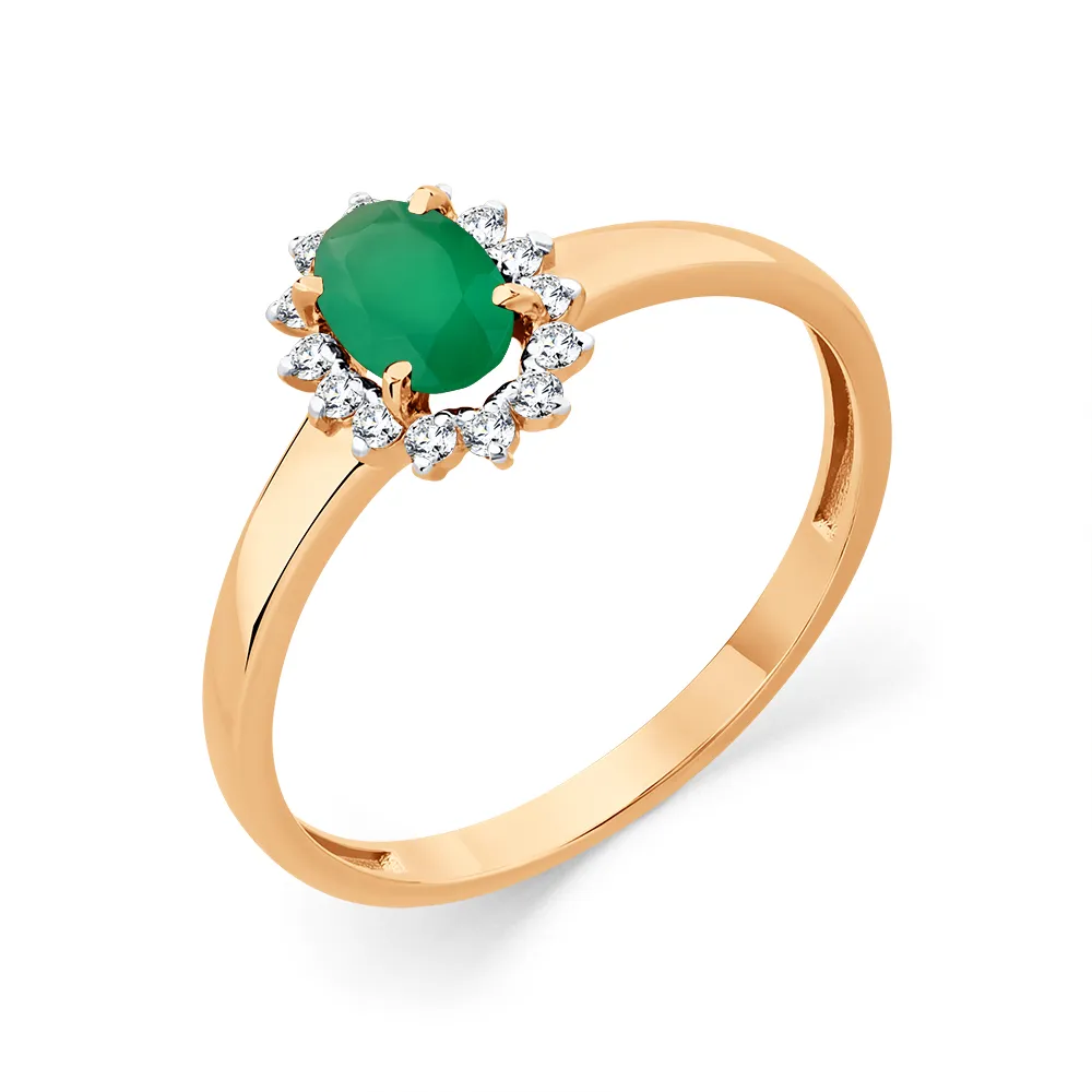 Inel din aur roșu cu Cubic Zirconia Incolor, Agat verde
